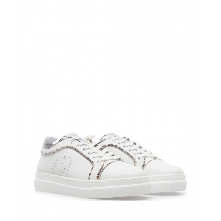 Chaussures Sneakers Femmes TRUSSARDI Premium White Python Cuir Blanc
