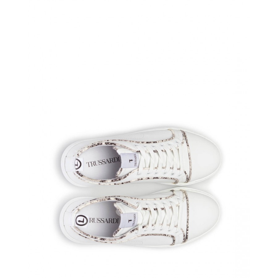Scarpe Sneakers Donna TRUSSARDI Premium White Python Pelle Bianca