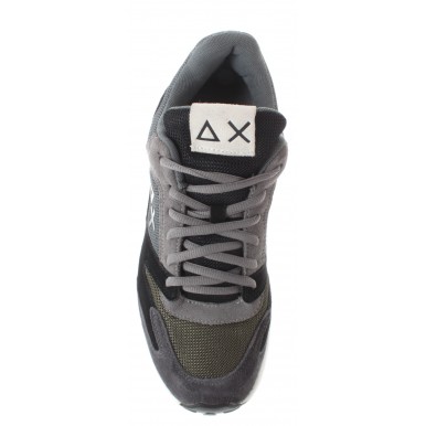 Men's Sneakers SUN68 Z29116 Running Yaki Leather Canvas Gray Military