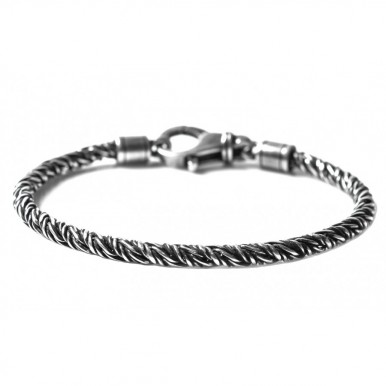 Men's Brecelet B-HALL Iron Rope Silver 925 Made In Italy New