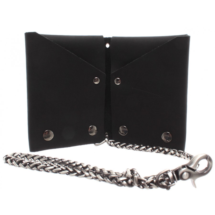 Unisex Wallet B-HALL Panther Black Leather Chain Brass Handmade Italy New