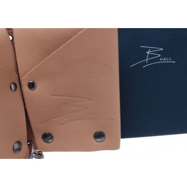Brieftasche B-HALL Sand Leder Messingkette Handgefertigt In Italien Neu