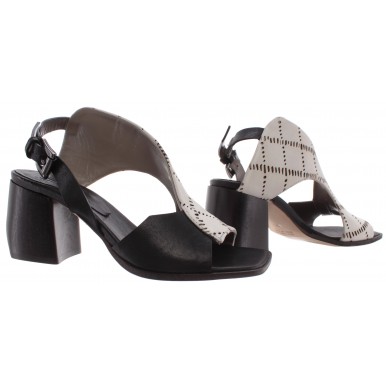 Chaussures Femmes iXOS Sandales Talon Cardo Blanc Noir Cuir Made Italy Nouveau