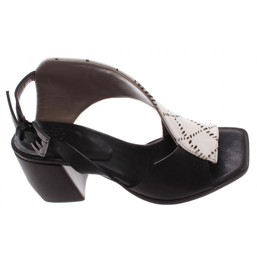 Women's Shoes iXOS Sandalo Heel Cardo Black White Leather Made In Italy New