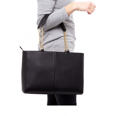 Women's Hand Shoulder Bag LOVE MOSCHINO JC4137 Grain Nero Leather Black