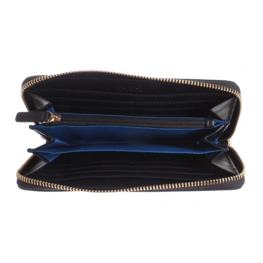LIU JO Milano Damen Brieftaschen N19174 E0017 Vichy Weiß Blau Zip Gold Neu