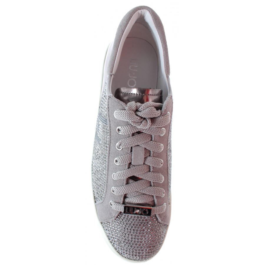 LIU JO Milano Women's Shoes Sneaker Kim07 LaceUp Microfiber Cow Suede Light Grey