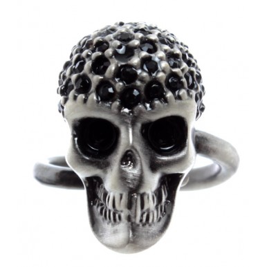 Anello Unisex B-HALL Diamond Skull Brushed Brass Galvanic Swarowsky Handmade ITA