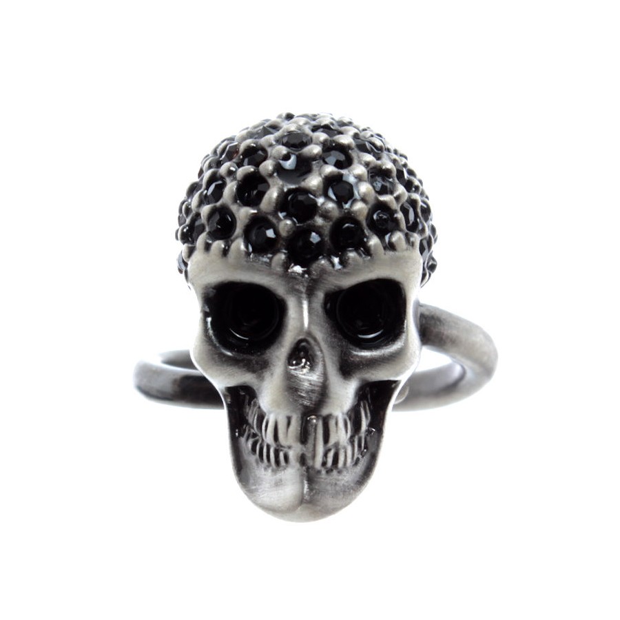 Anello Unisex B-HALL Diamond Skull Brushed Brass Galvanic Swarowsky Handmade ITA