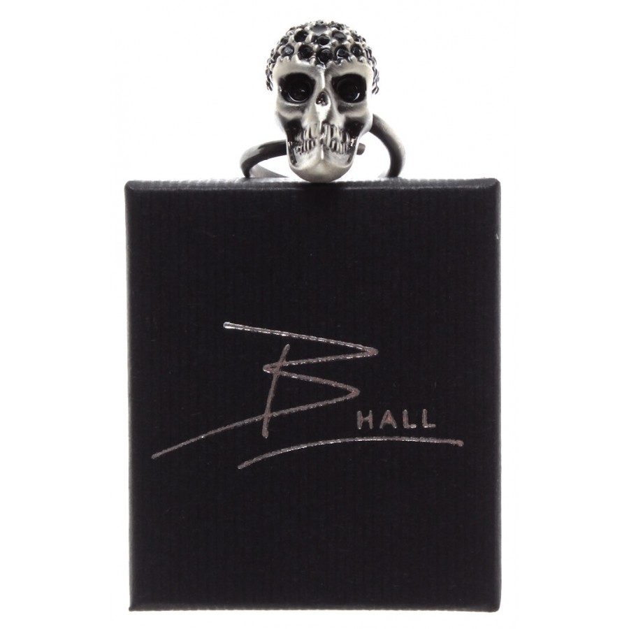 Ring Unisex B-HALL Diamond Skull Brushed Brass Galvanic Swarowsky Handmade ITA