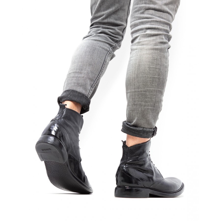 Men's Ankle Boots Shoes PREVENTI Enrico Vitello Nero Leather Black
