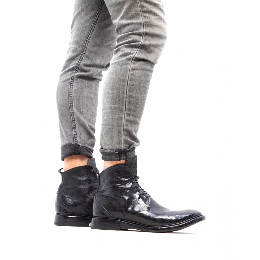 Men's Ankle Boots Shoes PREVENTI Enrico Vitello Nero Leather Black