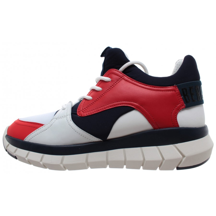 BIKKEMBERGS Chaussures Hommes Sneakers Bke Fighter Lycra Leather Red Blue New