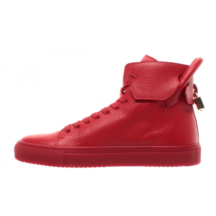 BUSCEMI Chaussures Hommes Sneakers Rouge Cuir Calf Leather Gold 125MM Hand ITALY