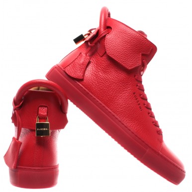 BUSCEMI Men's Shoes Sneakers Red Pelle Calf Leather Gold 125MM Handmade ITALY