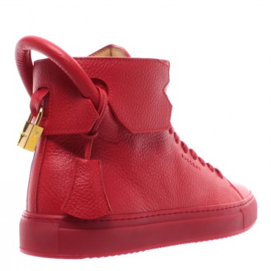 BUSCEMI Men's Shoes Sneakers Red Pelle Calf Leather Gold 125MM Handmade ITALY