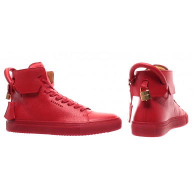 BUSCEMI Chaussures Hommes Sneakers Rouge Cuir Calf Leather Gold 125MM Hand ITALY
