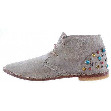 Women's Shoes Desert Boot YAB Clark Suede Grey Coloured Studs Made In Italy New