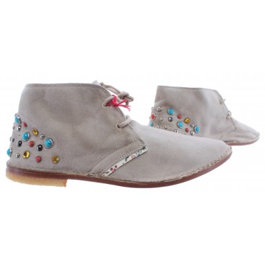 Damen Schuhe Desert Boot YAB Clark Wildleder Grau Coloured Studs Made Italy Neu