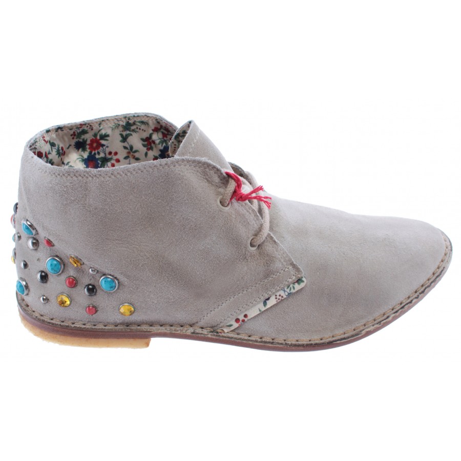 Damen Schuhe Desert Boot YAB Clark Wildleder Grau Coloured Studs Made Italy Neu