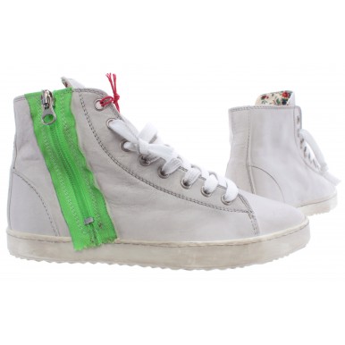 Damen Schuhe Sneakers YAB Zip Sauvage 1005 Verde Leder Weiss Vintage  Made Italy