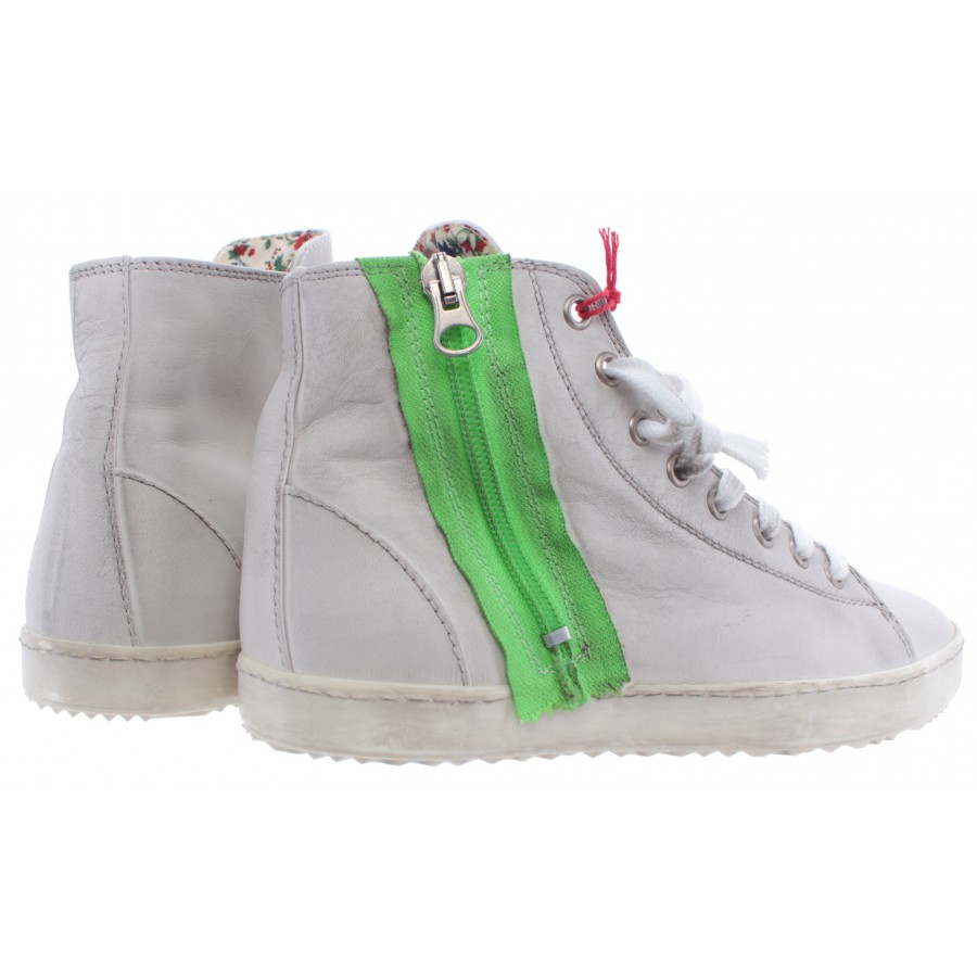 Damen Schuhe Sneakers YAB Zip Sauvage 1005 Verde Leder Weiss Vintage  Made Italy