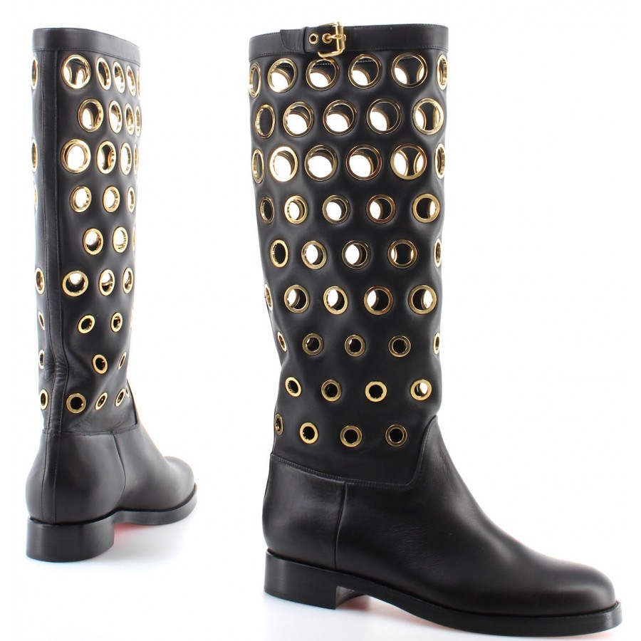 Women's Shoes Boots CHRISTIAN LOUBOUTIN Apollobotta Calf Black Gold Italy New