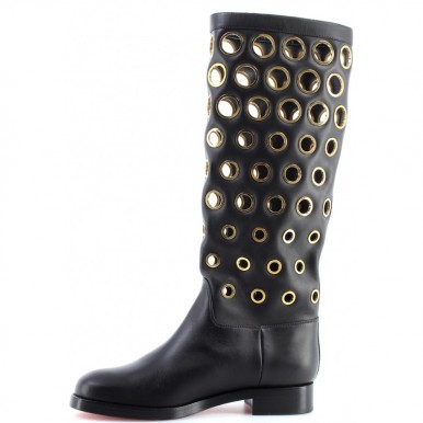 Women's Shoes Boots CHRISTIAN LOUBOUTIN Apollobotta Calf Black Gold Italy New