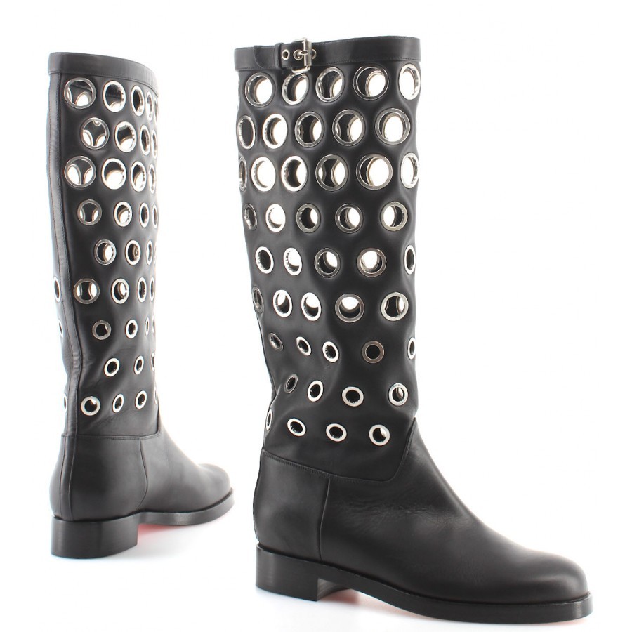 Women's Shoes Boots CHRISTIAN LOUBOUTIN Apollobotta Calf Black Silver Italy New