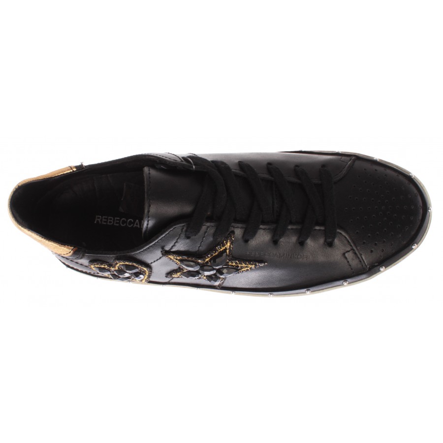 Women's Shoes Sneakers REBECCA MINKOFF 00MW NA02 Swarovski Nappa Black Low New