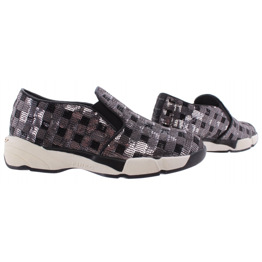 Damen Schuhe Sneakers Slip On PINKO 1H208D Sequins1 ZZF Silver Shine Baby Shine
