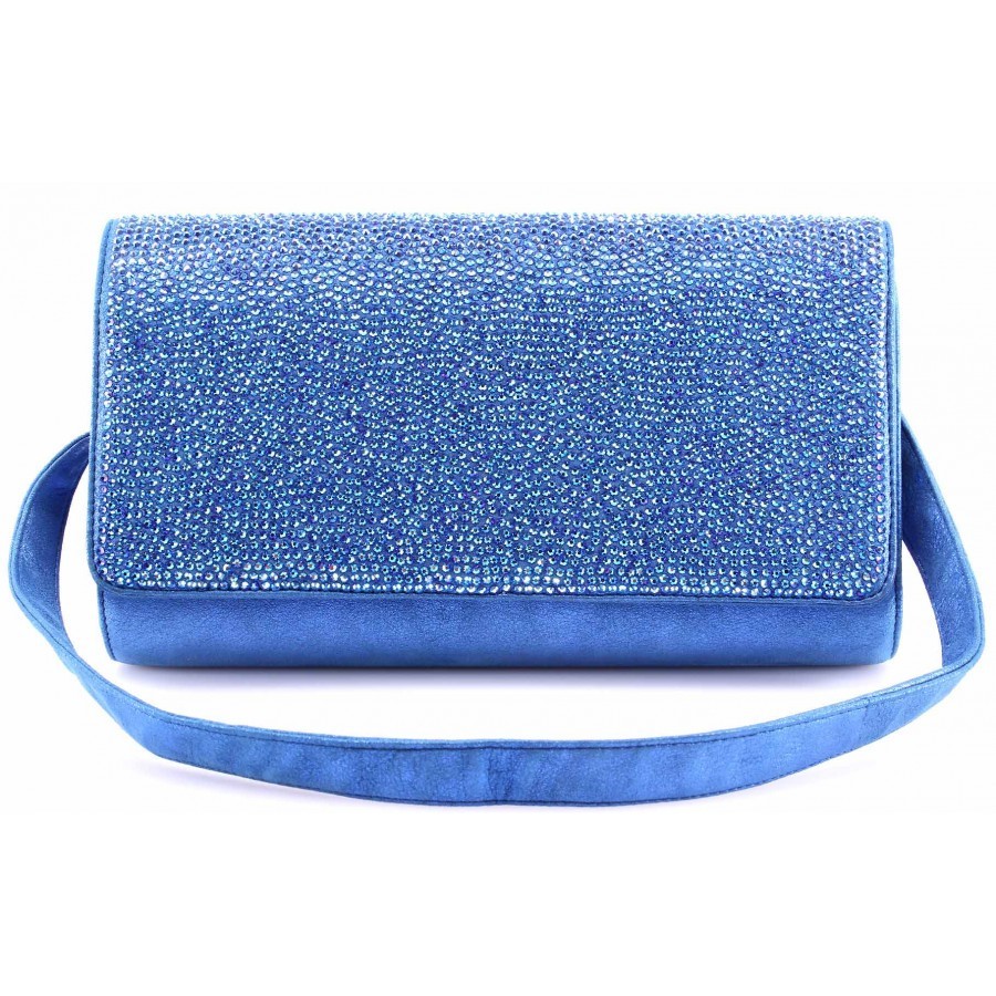 Women's Hand Bag Pochette GIANMARCO LORENZI Leather Light Blue Strass Italy New