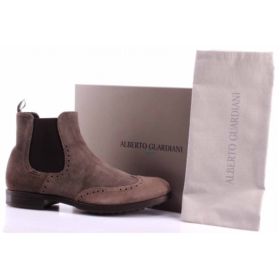Men's Shoes Ankle Boot ALBERTO GUARDIANI Drive Shoes New Basi Suede Brown New