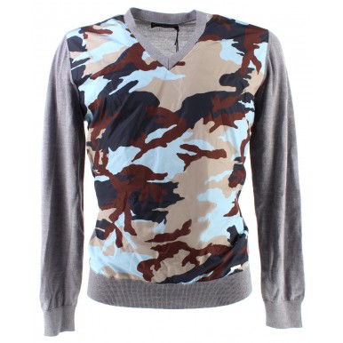 Maillage Manches Longues Homme DSQUARED Gris Laine Camouflage Made In Italy Luxe