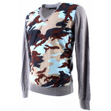 Herren Jersey Long Sleeves DSQUARED Grau Wolle Camouflage Made Italy Exclusive
