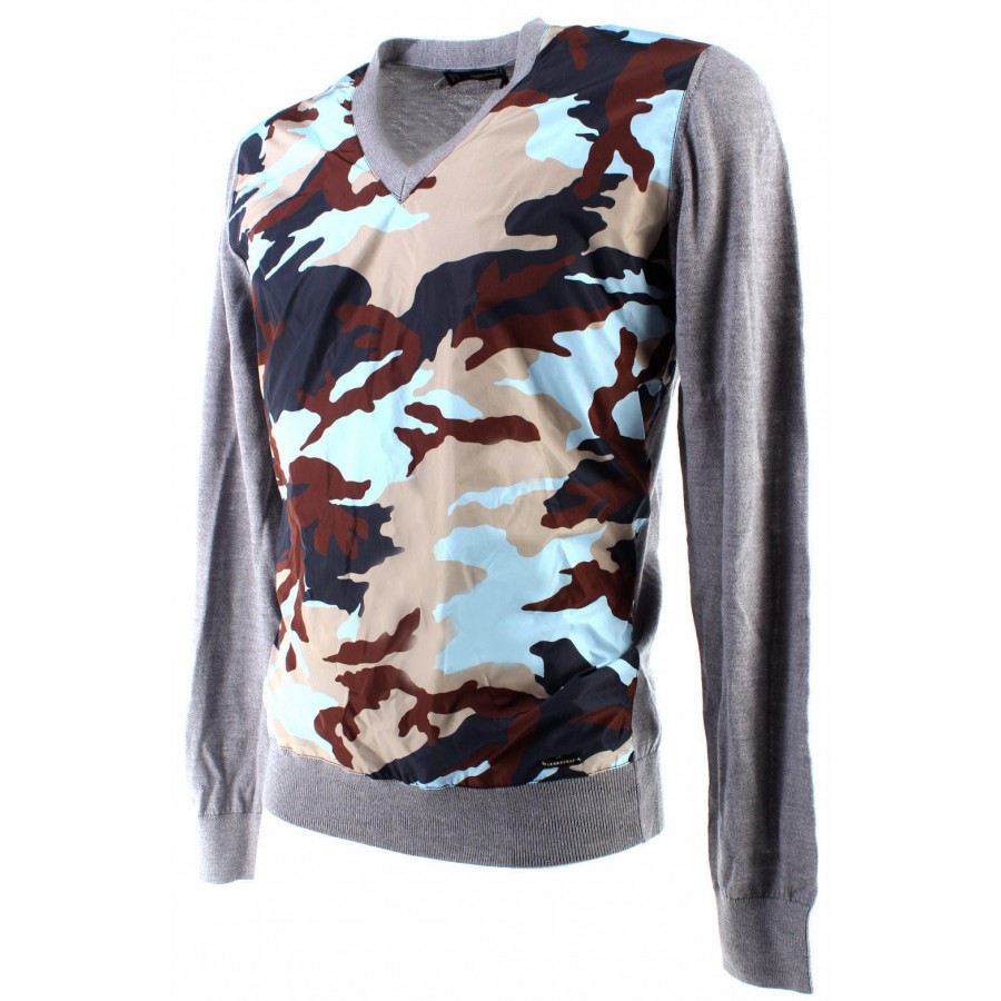 Maillage Manches Longues Homme DSQUARED Gris Laine Camouflage Made In Italy Luxe