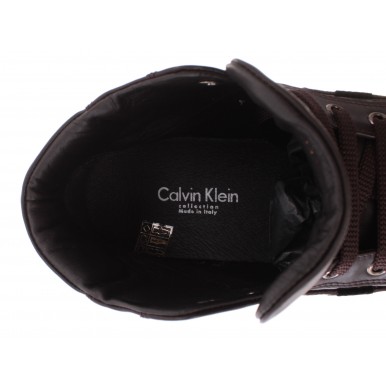 Men's Shoes High Top Sneakers CALVIN KLEIN Collection 1033 Calf Africa Brown New