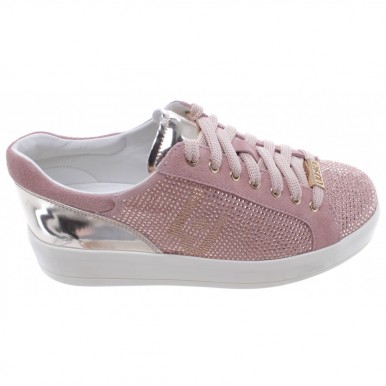 Women's Sneakers Shoes LIU JO Milano Kim 07 Pink TX011 Suede Strass