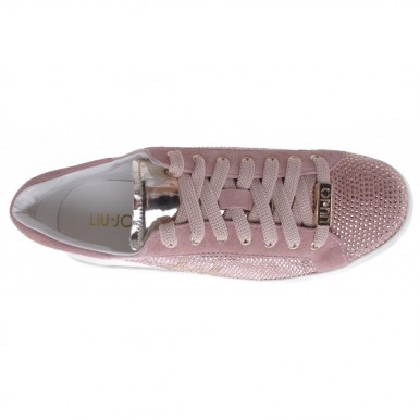 Women's Sneakers Shoes LIU JO Milano Kim 07 Pink TX011 Suede Strass