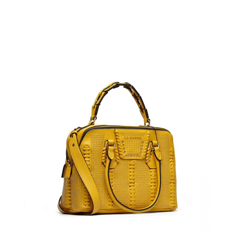 Woman's Hand Shoulder Bag LA CARRIE  FL201 Lace Studs Synthetic Leather Yellow