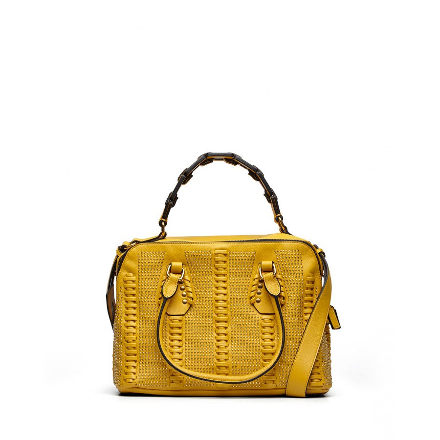 Woman's Hand Shoulder Bag LA CARRIE  FL201 Lace Studs Synthetic Leather Yellow