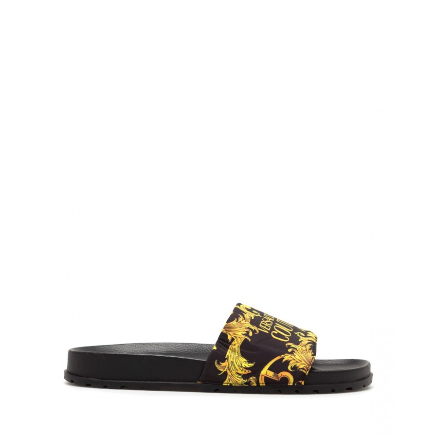 Men's sandals slippers versace jeans couture e0ywasq4 m27 fabric black gold