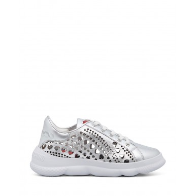 Femmes Sneakers LOVE MOSCHINO JA15384 Lamin Argento Cuir Argent
