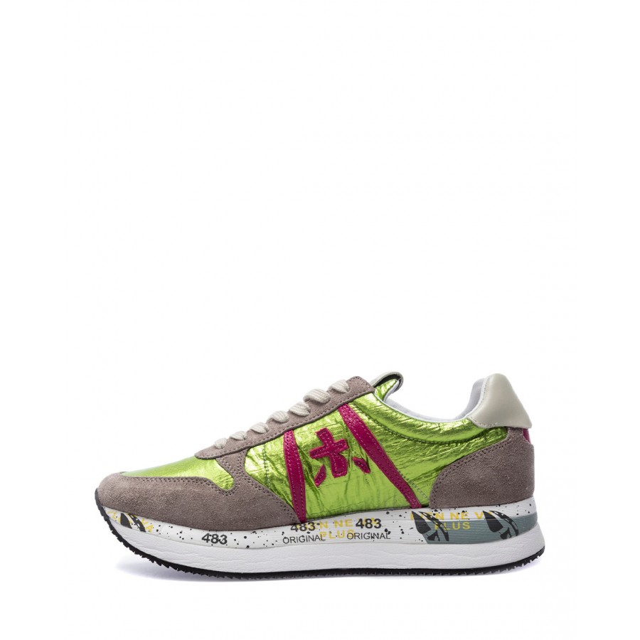 Women's Shoes Sneakers PREMIATA Tris 5402 Leather Fabric Green