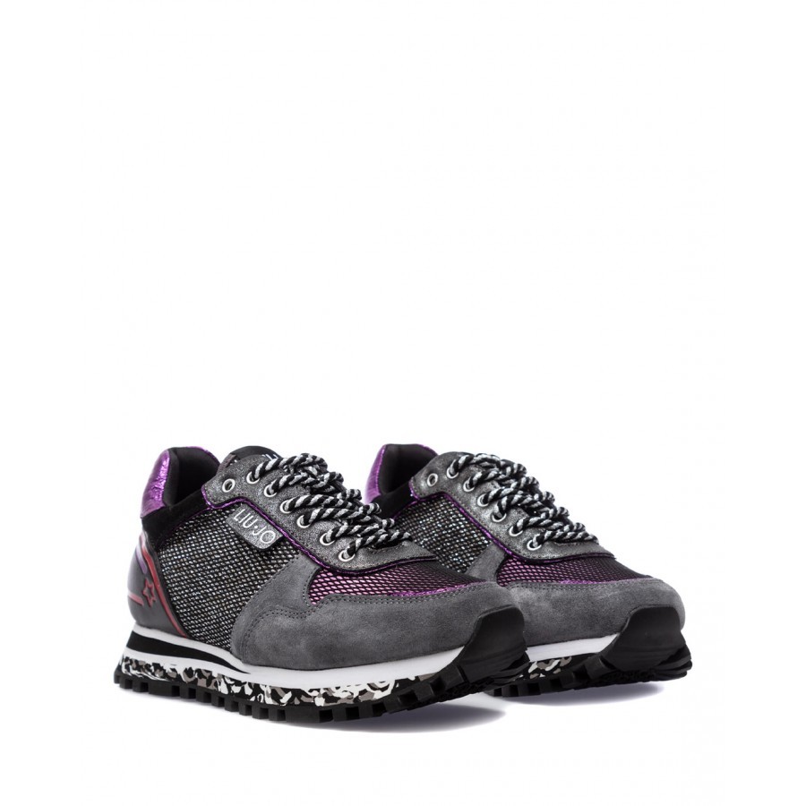 Women's Shoes Sneakers LIU JO Milano Wonder 24 Purple Silver Mesh Leather Gray