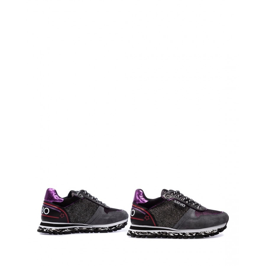 Chaussures Femmes Sneakers LIU JO Milano Wonder 24 Purple Silver Mesh Cuir Gris