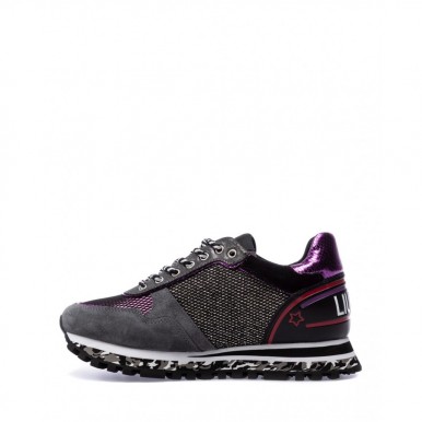 Women's Shoes Sneakers LIU JO Milano Wonder 24 Purple Silver Mesh Leather Gray