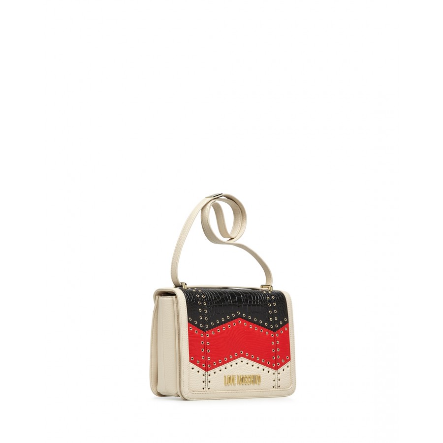 Women's Shoulder Bag LOVE MOSCHINO JC4231 Ivory Black Red Leather