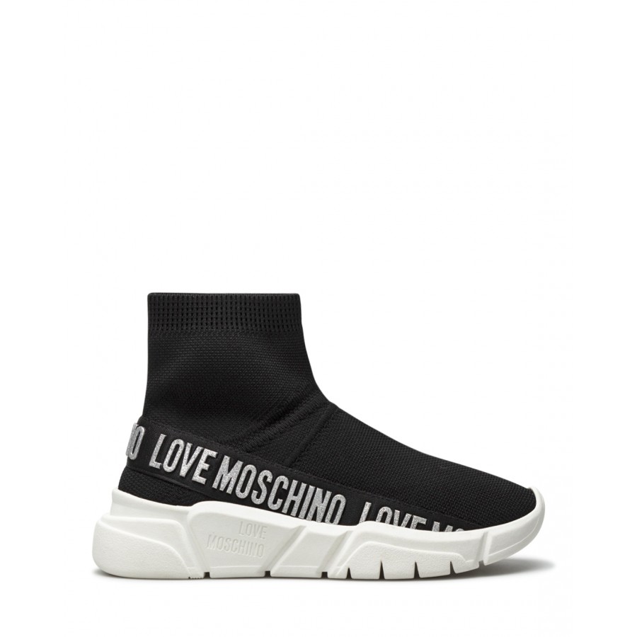 Women's Sneakers Shoes Sock LOVE MOSCHINO JA15633 Black Silver