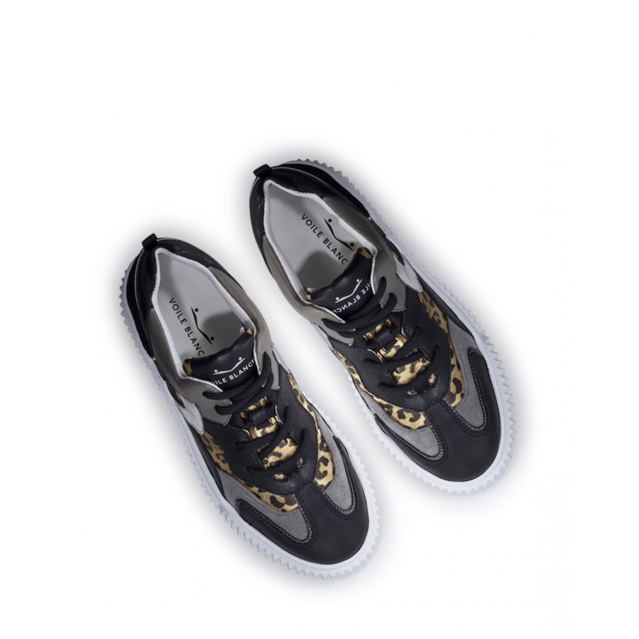 Chaussures Femme Sneakers VOILE BLANCHE 1A18 Malvina Black Leop Noir
